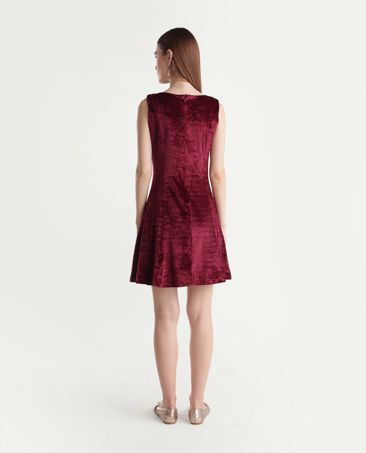 Rareism Women's Potac Maroon Polyester Blend Crew Neck Fit And Flare Plain Dress