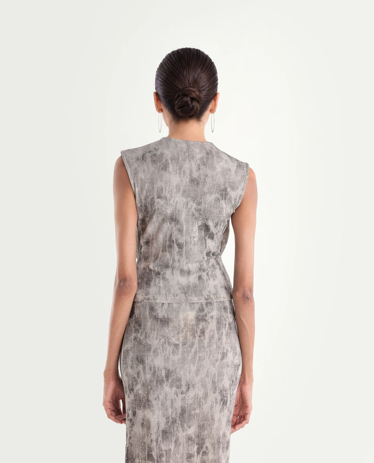 Rareism Women's Padel-B Light Grey Nylon Blend Straight Abstract Print Skirt