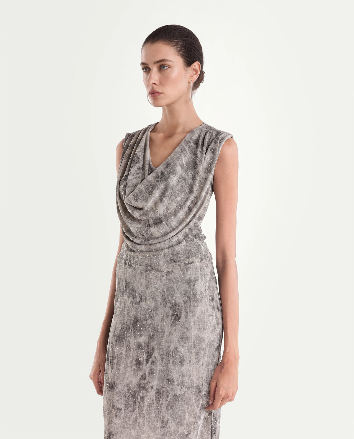 Rareism Women's Padel-B Light Grey Nylon Blend Straight Abstract Print Skirt