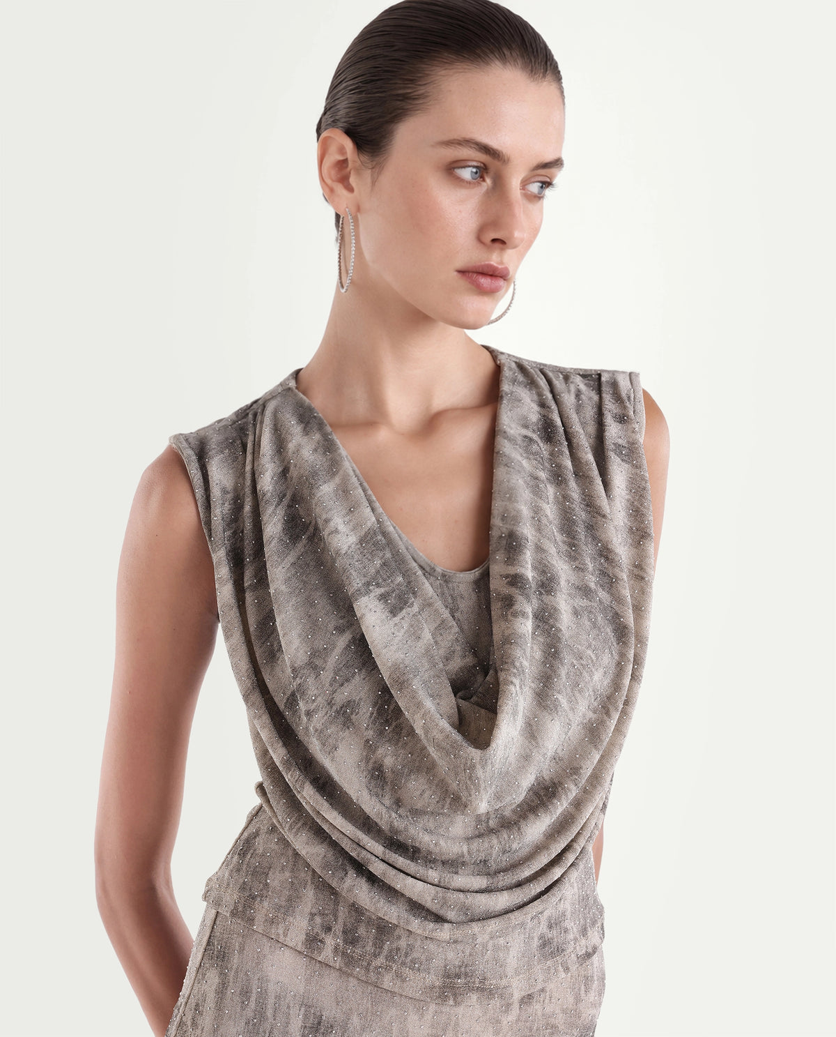 Rareism Women's Padel-B Light Grey Nylon Blend Straight Abstract Print Skirt