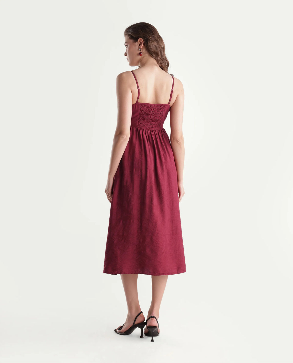Rareism Women's Brita Maroon Viscose Blend Fit And Flare Jacquard Dress