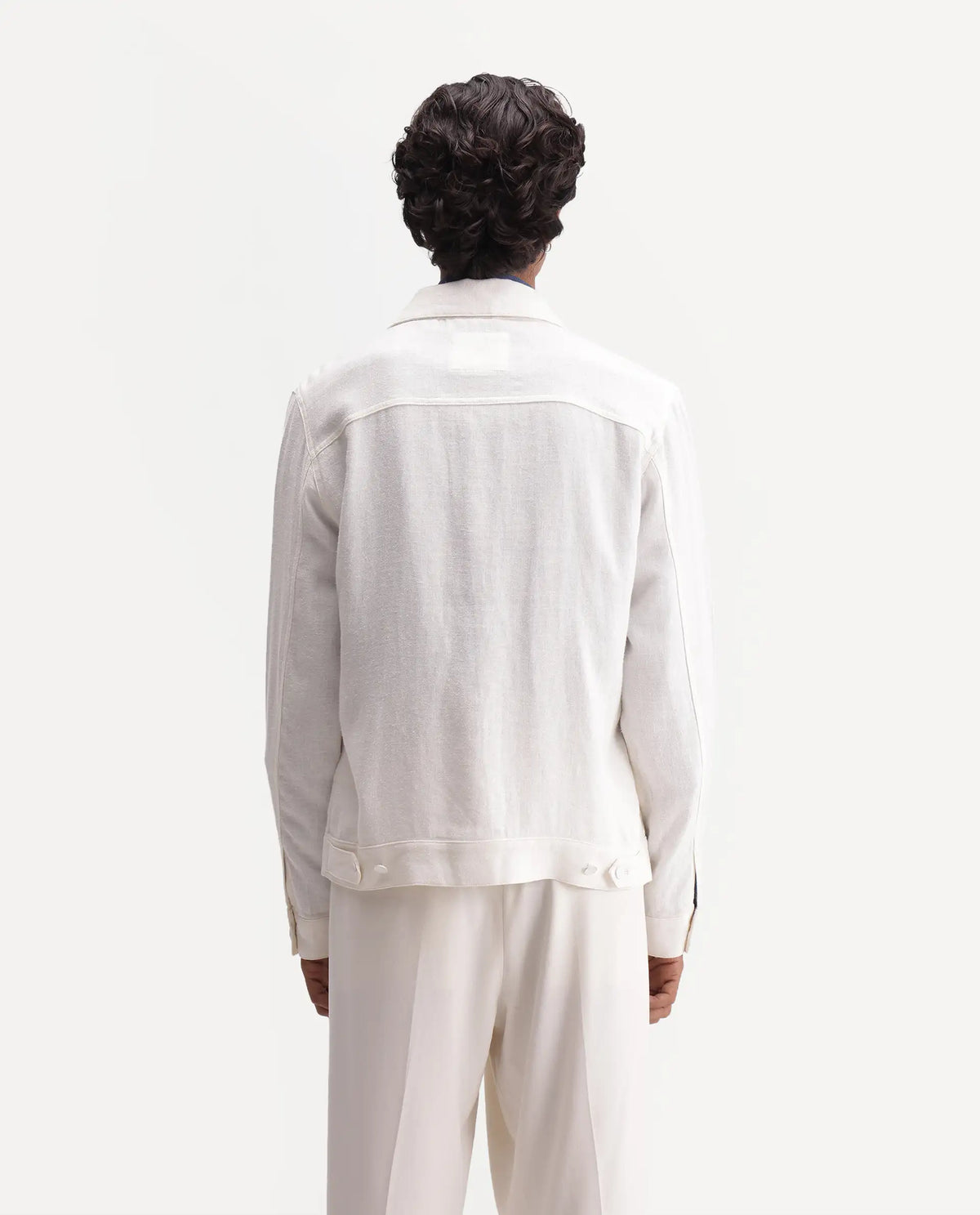 Rare Rabbit Men's Mirk-S White Linen Blend Spread Collar Regular Plain Jacket