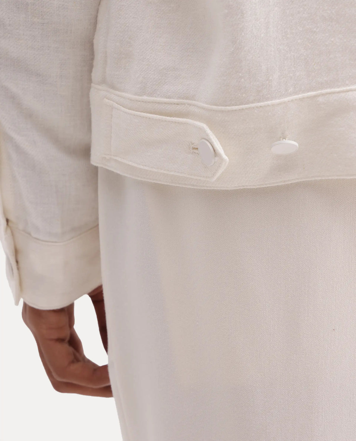 Rare Rabbit Men's Mirk-S White Linen Blend Spread Collar Regular Plain Jacket