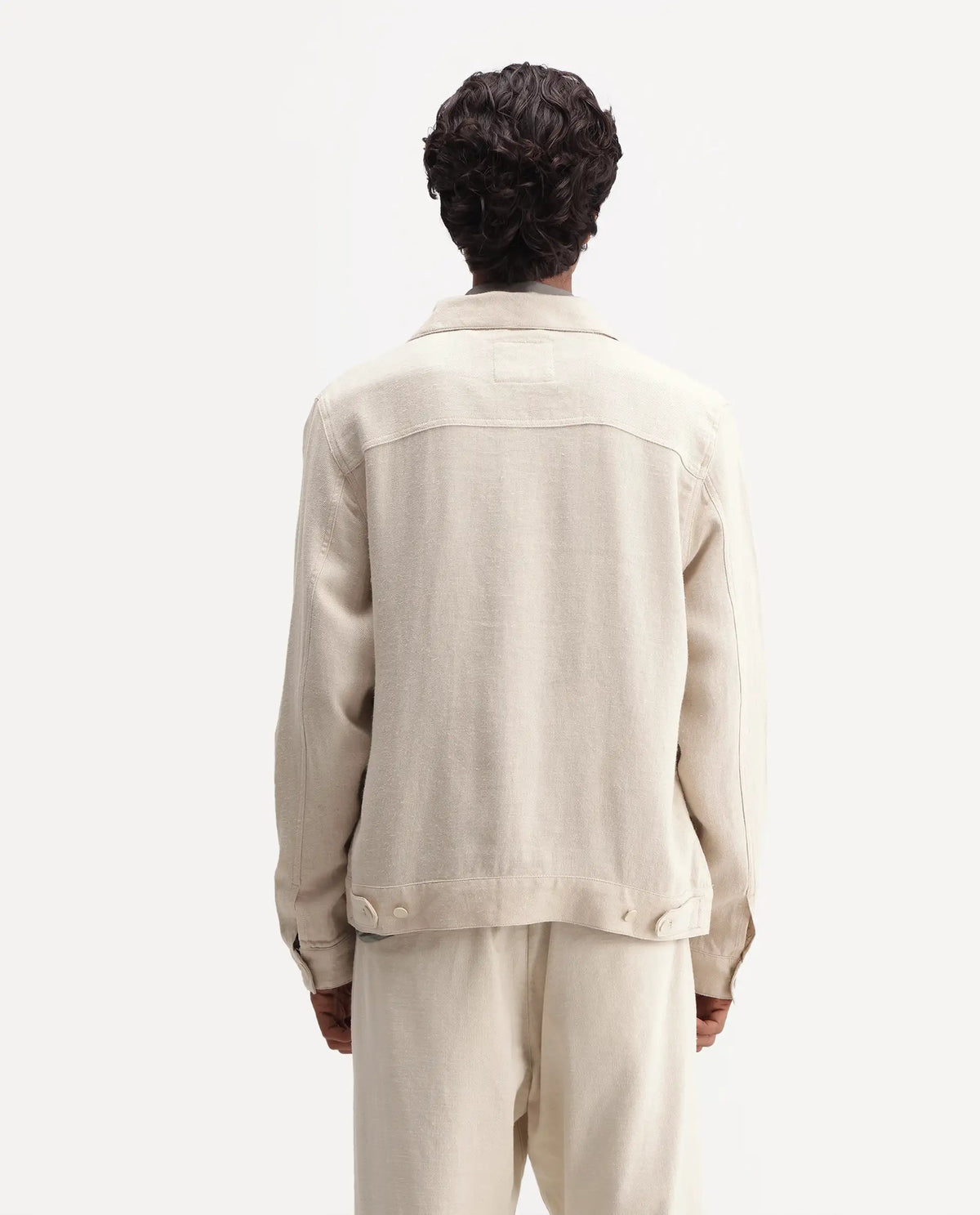 Rare Rabbit Men's Mirk-S Off White Linen Blend Spread Collar Regular Plain Jacket