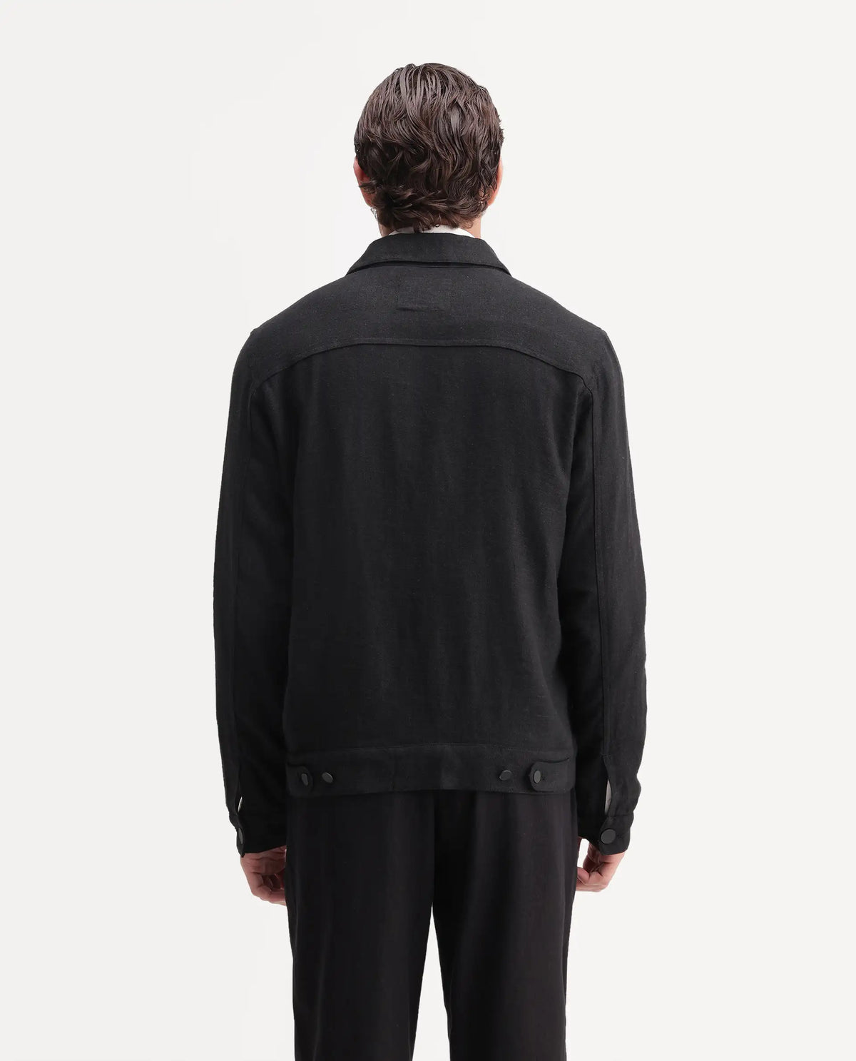 Rare Rabbit Men's Mirk-S Black Linen Blend Spread Collar Regular Plain Jacket