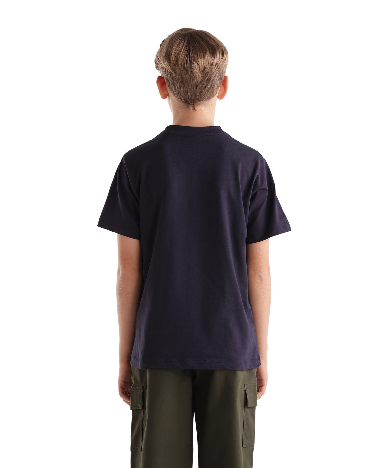 Rare Ones Kids Tian-K-T Navy Cotton Crew Neck Regular Plain T-Shirt