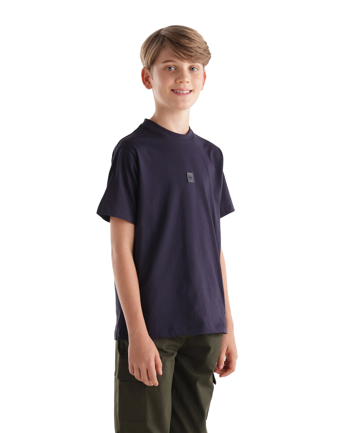 Rare Ones Kids Tian-K-T Navy Cotton Crew Neck Regular Plain T-Shirt