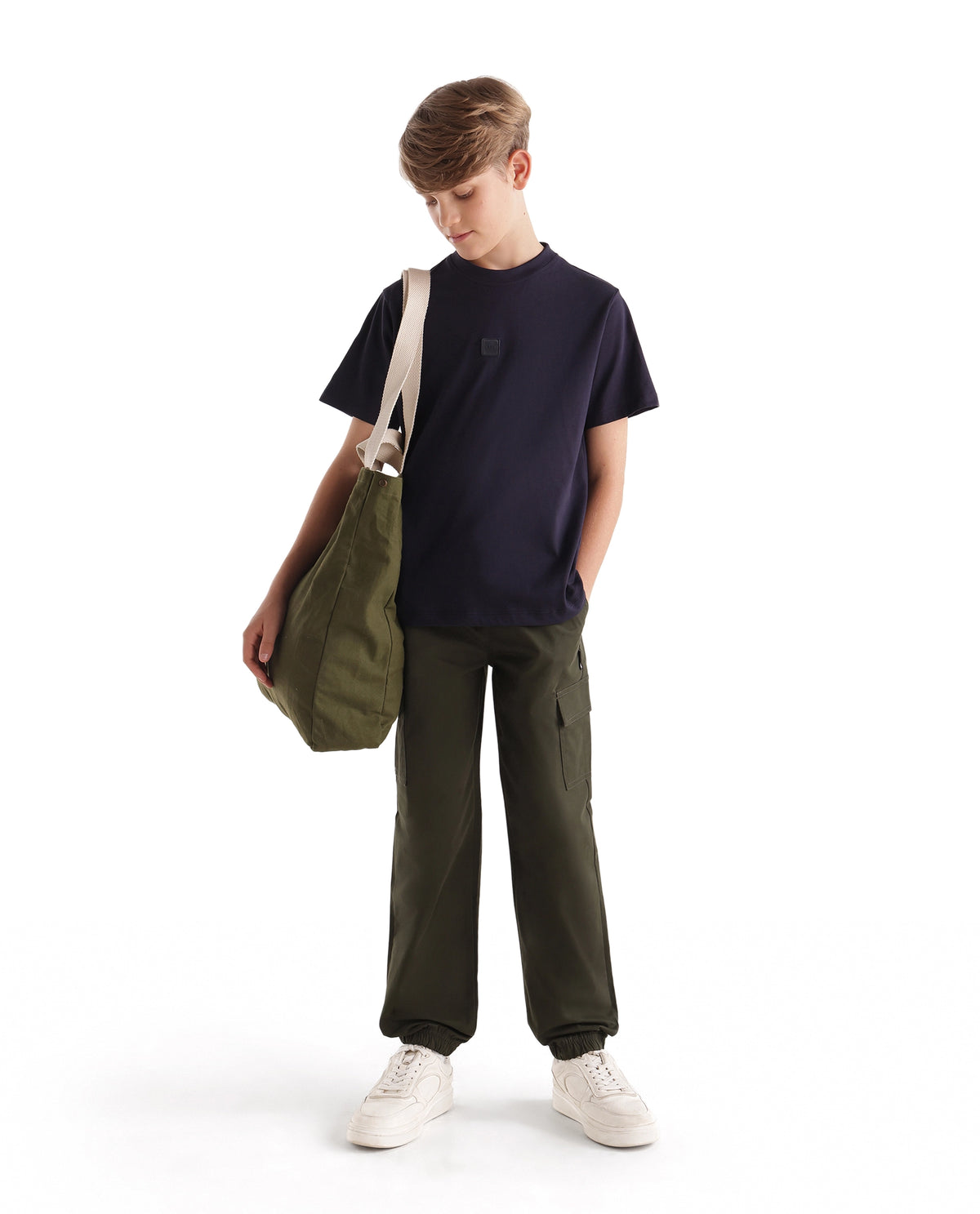 Rare Ones Kids Tian-K-T Navy Cotton Crew Neck Regular Plain T-Shirt