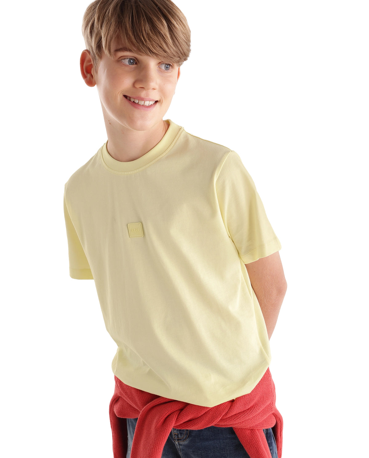 Rare Ones Kids Tian-K-T Pastel Yellow Cotton Crew Neck Regular Plain T-Shirt