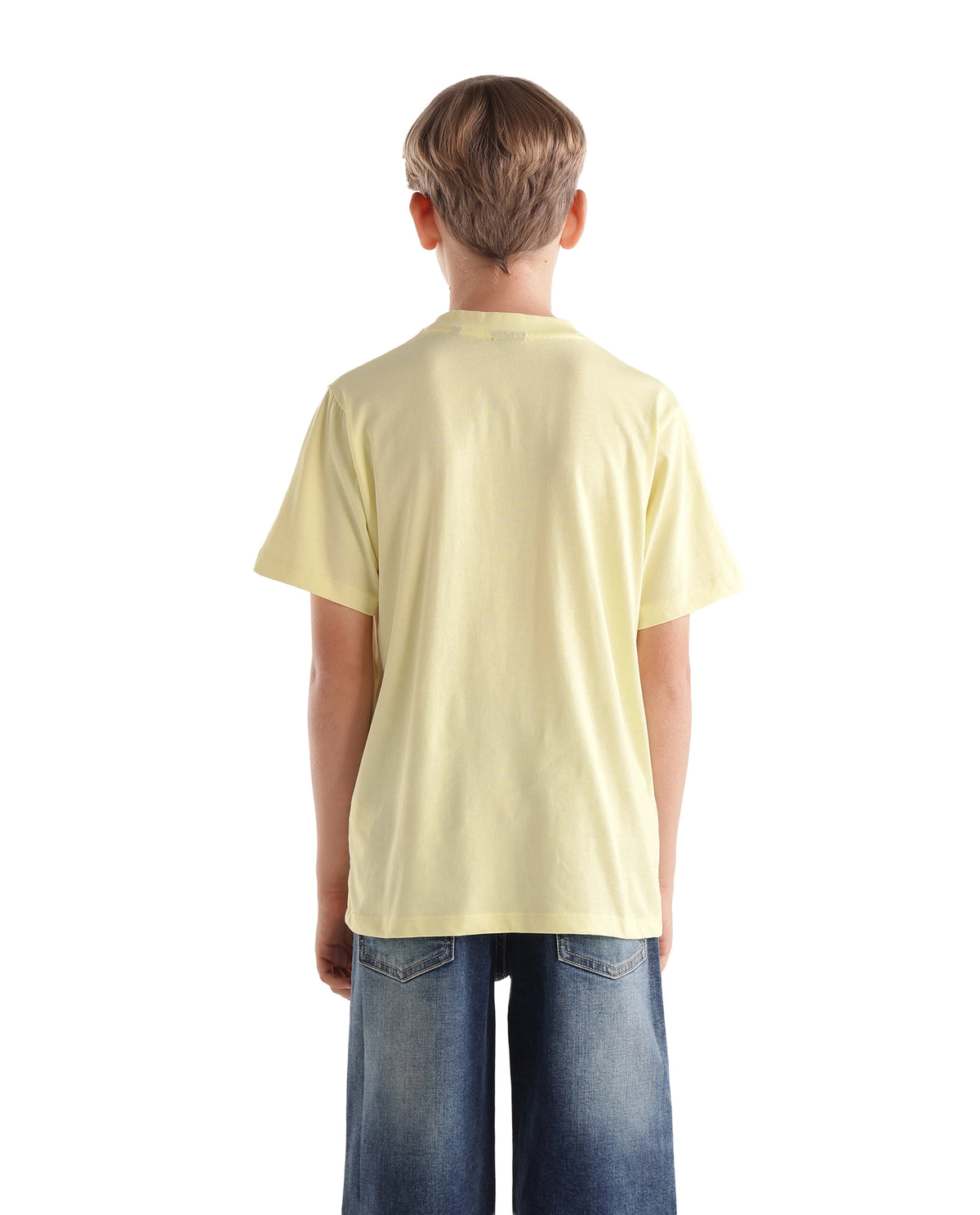 Rare Ones Kids Tian-K-T Pastel Yellow Cotton Crew Neck Regular Plain T-Shirt