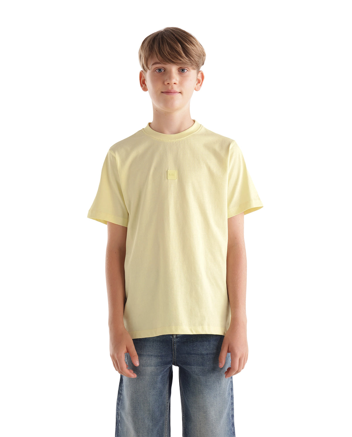 Rare Ones Kids Tian-K-T Pastel Yellow Cotton Crew Neck Regular Plain T-Shirt