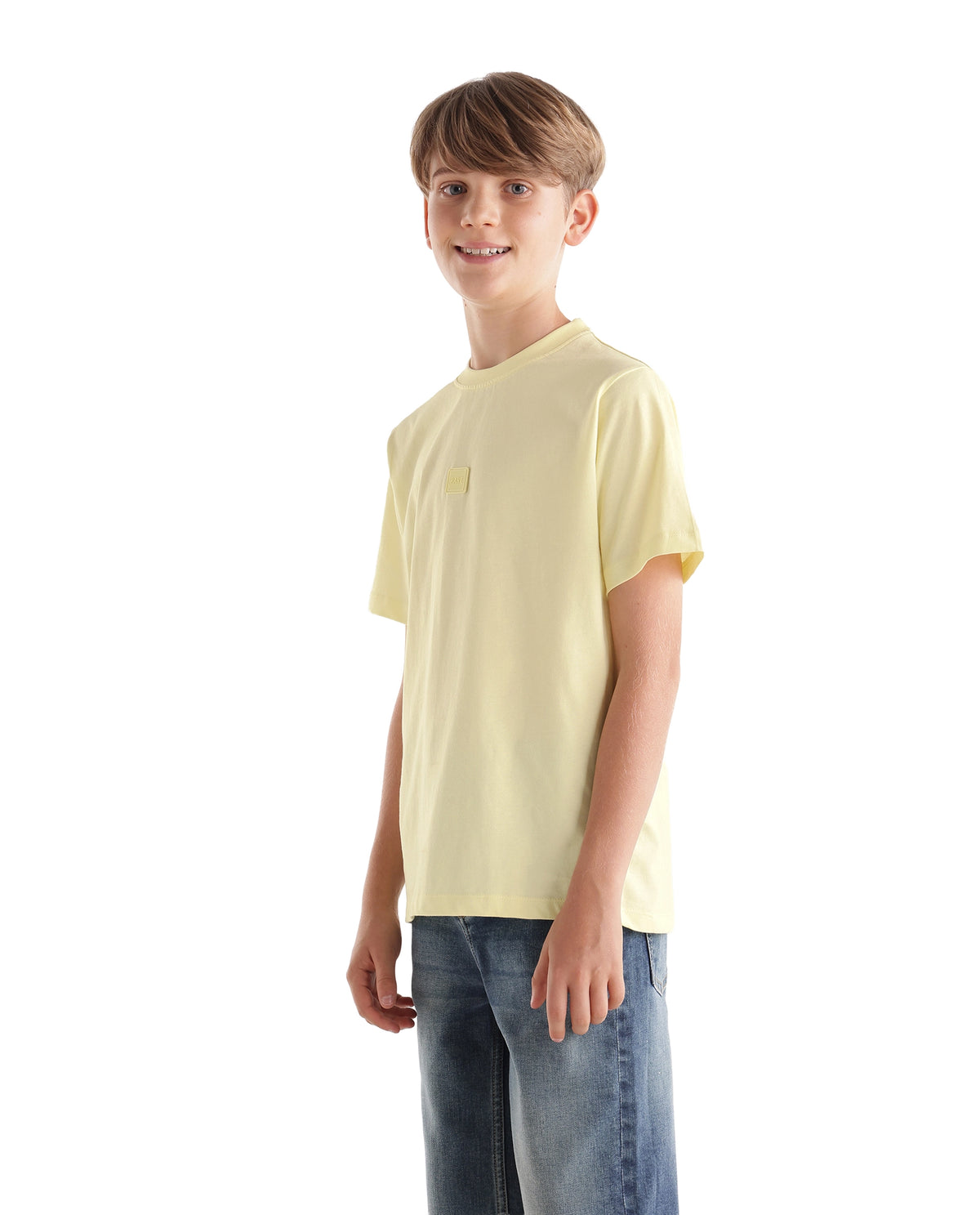 Rare Ones Kids Tian-K-T Pastel Yellow Cotton Crew Neck Regular Plain T-Shirt