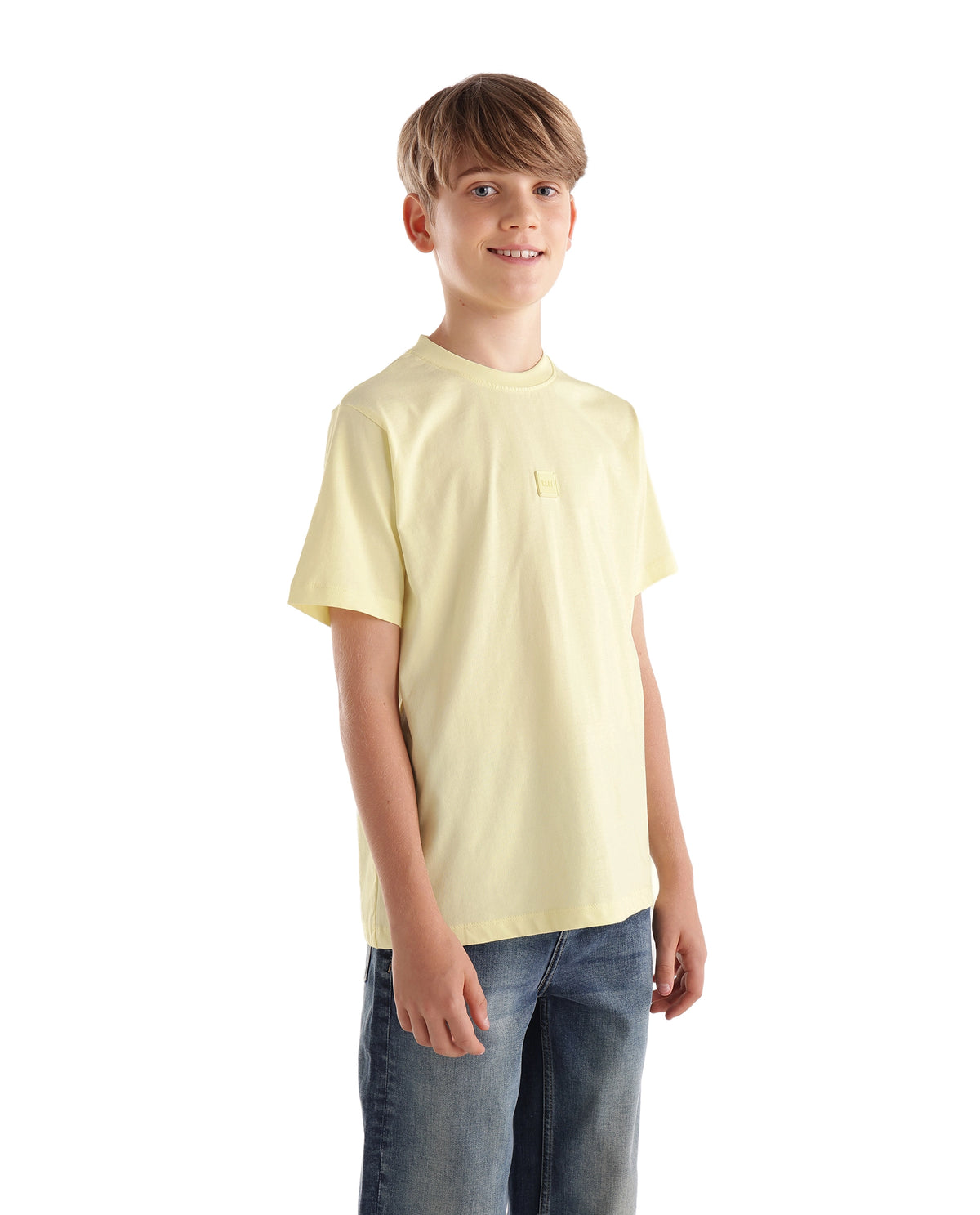 Rare Ones Kids Tian-K-T Pastel Yellow Cotton Crew Neck Regular Plain T-Shirt
