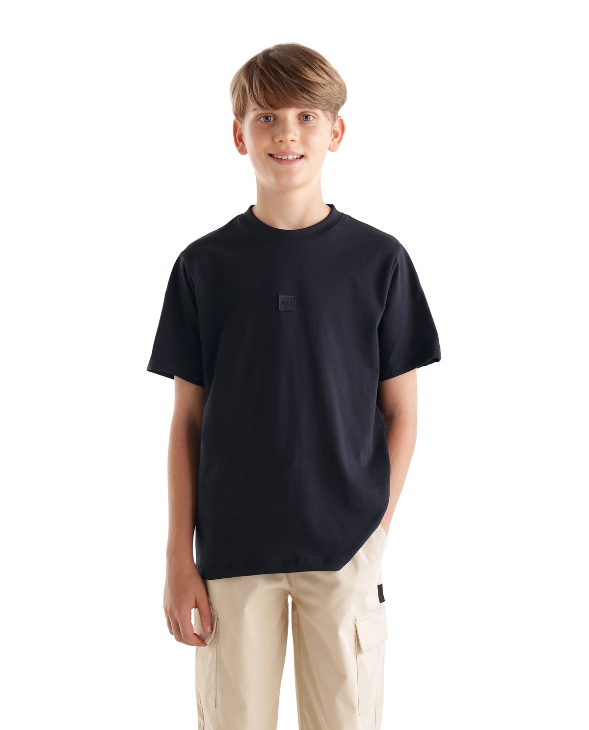 Rare Ones Kids Fumio-T Navy Cotton Crew Neck Regular Plain T-Shirt