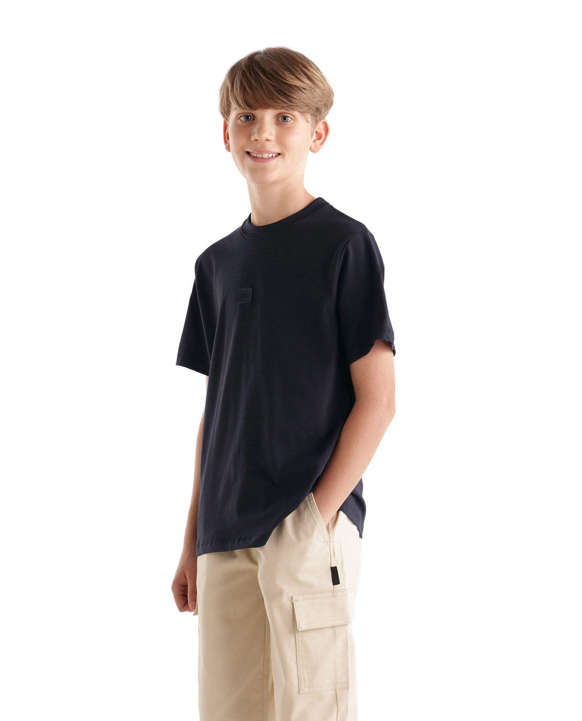 Rare Ones Kids Fumio-T Navy Cotton Crew Neck Regular Plain T-Shirt