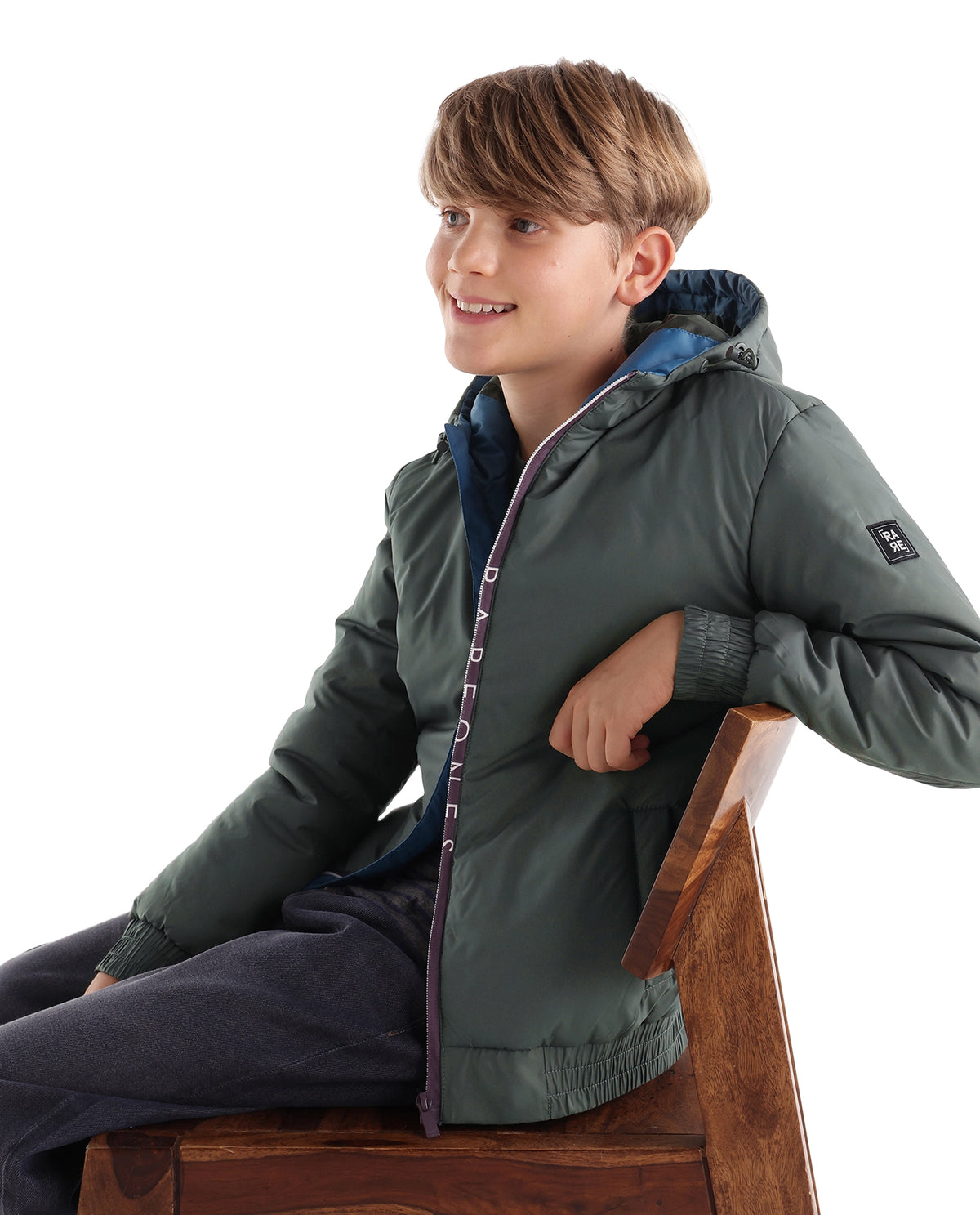 Rare Ones Kids Cason Olive Polyester Hooded Regular Plain Jacket