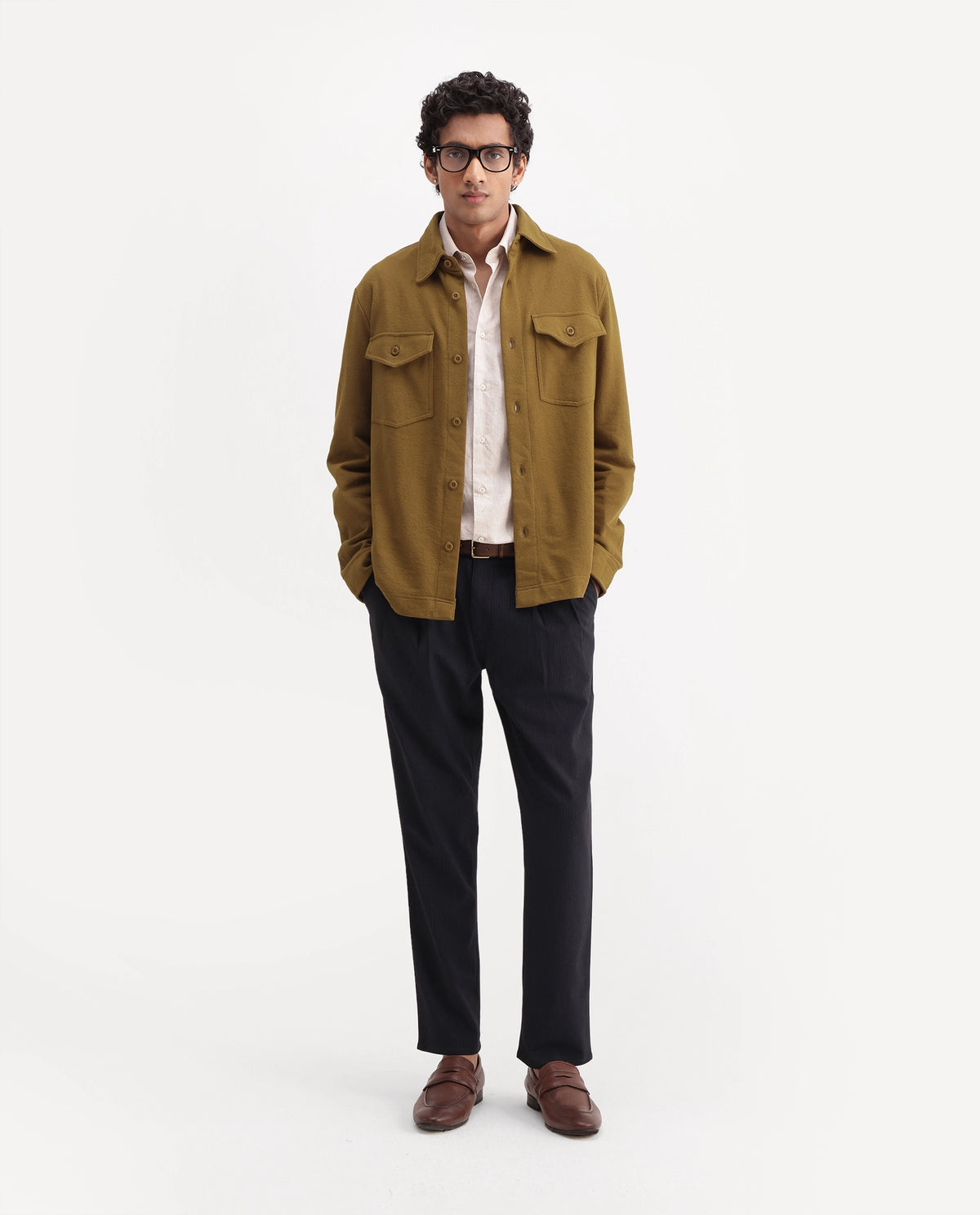 Rare Rabbit Mens Dido Dark Mustard Cotton Spread Collar Relaxed Textured Shacket