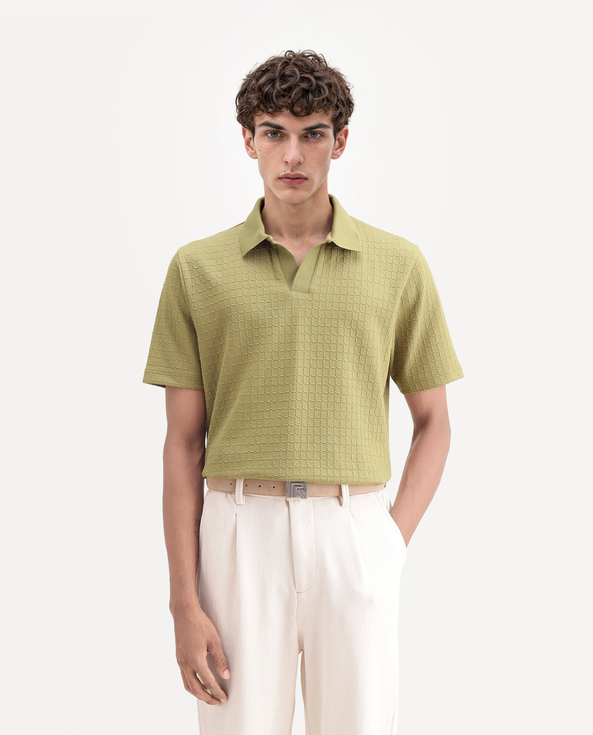 Rare Rabbit Men Devor Primary Olive Polyester Blend Jonny Collar Plain Regular Polo