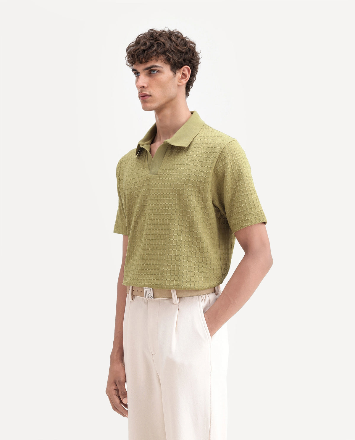 Rare Rabbit Men Devor Primary Olive Polyester Blend Jonny Collar Plain Regular Polo
