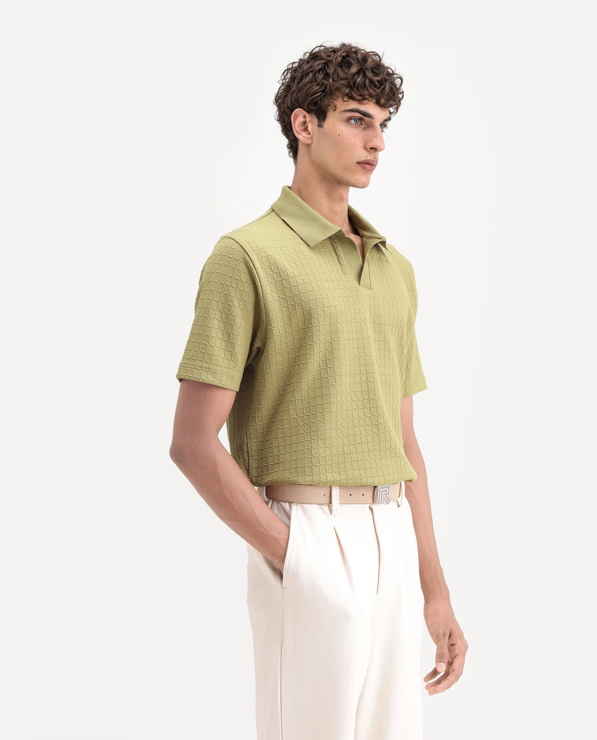 Rare Rabbit Men Devor Primary Olive Polyester Blend Jonny Collar Plain Regular Polo