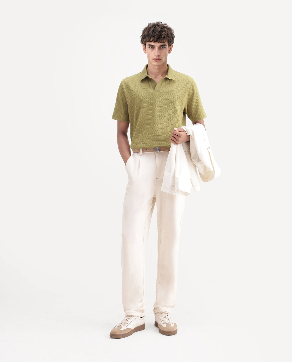 Rare Rabbit Men Devor Primary Olive Polyester Blend Jonny Collar Plain Regular Polo