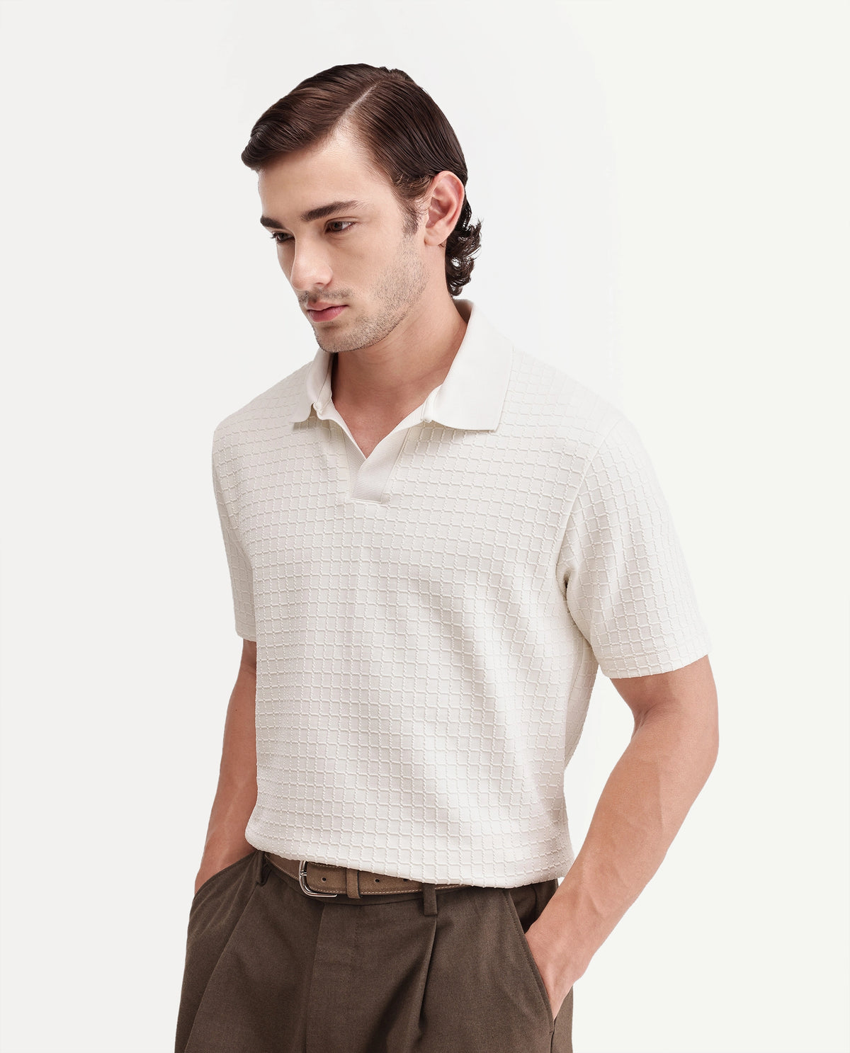 Rare Rabbit Men Devor Off White Polyester Blend Jonny Collar Plain Regular Polo