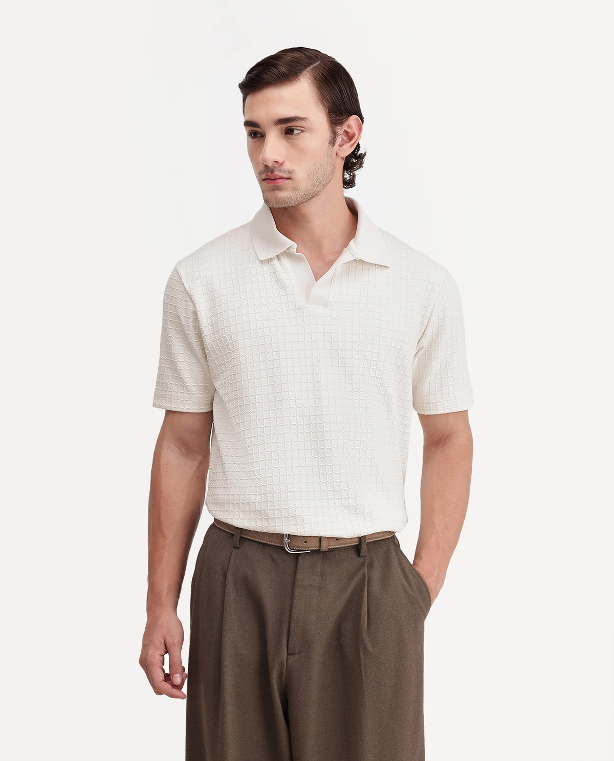 Rare Rabbit Men Devor Off White Polyester Blend Jonny Collar Plain Regular Polo