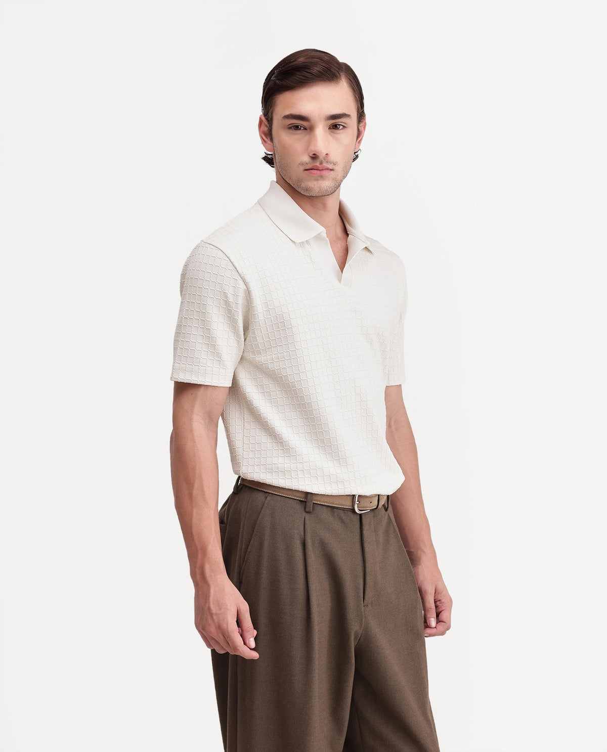 Rare Rabbit Men Devor Off White Polyester Blend Jonny Collar Plain Regular Polo