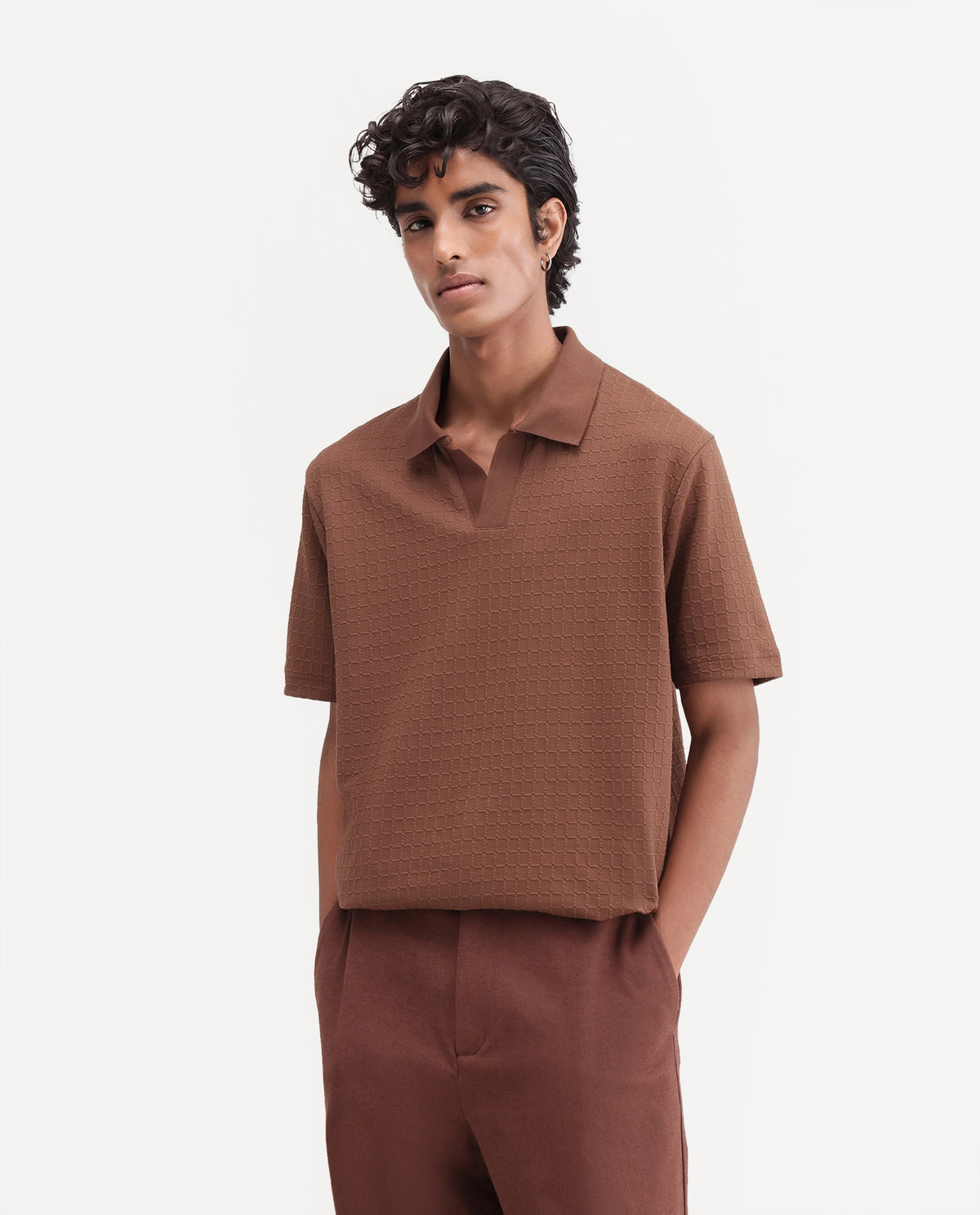 Rare Rabbit Men Devor Primary Brown Polyester Blend Jonny Collar Plain Regular Polo