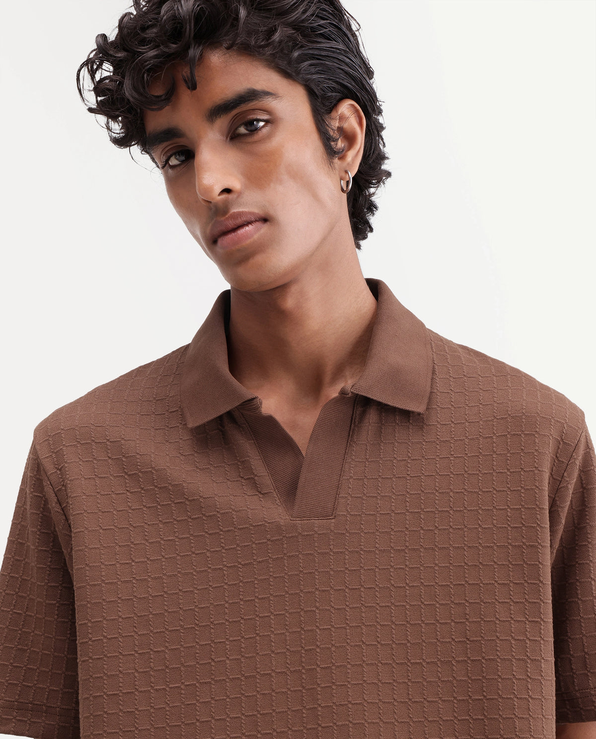 Rare Rabbit Men Devor Primary Brown Polyester Blend Jonny Collar Plain Regular Polo