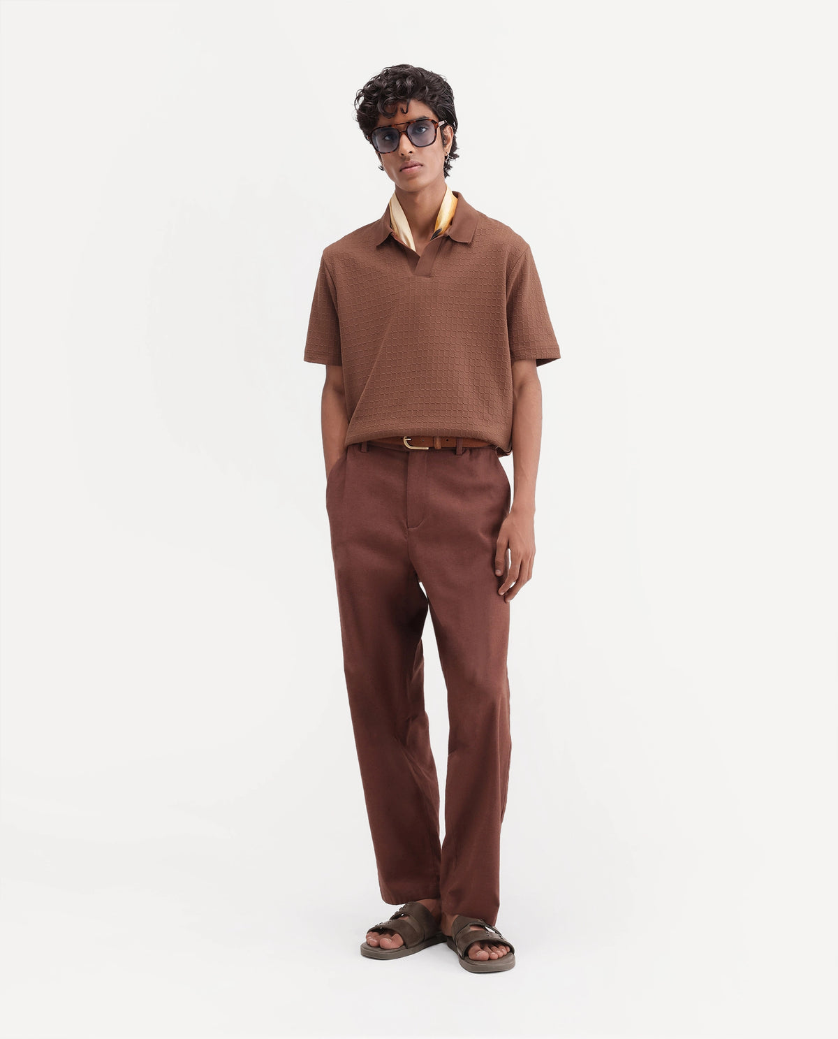 Rare Rabbit Men Devor Primary Brown Polyester Blend Jonny Collar Plain Regular Polo