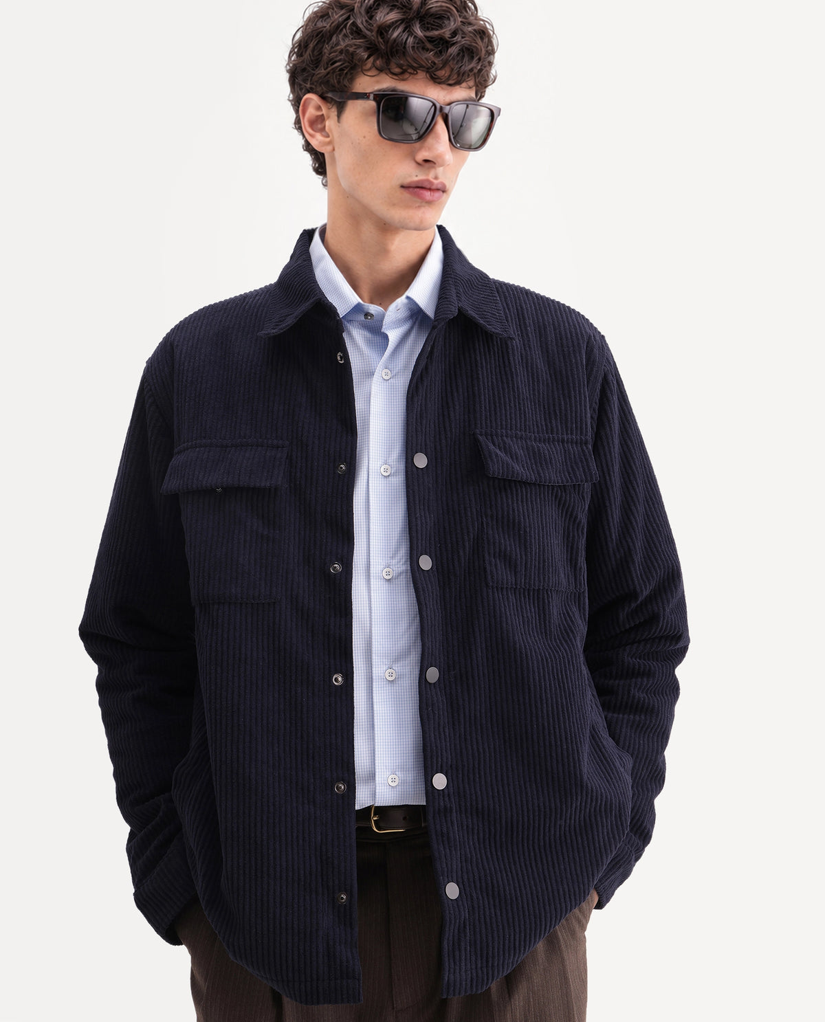 Rare Rabbit Men Liro Primary Navy Polyester Spread Collar Plain Regular Jacket
