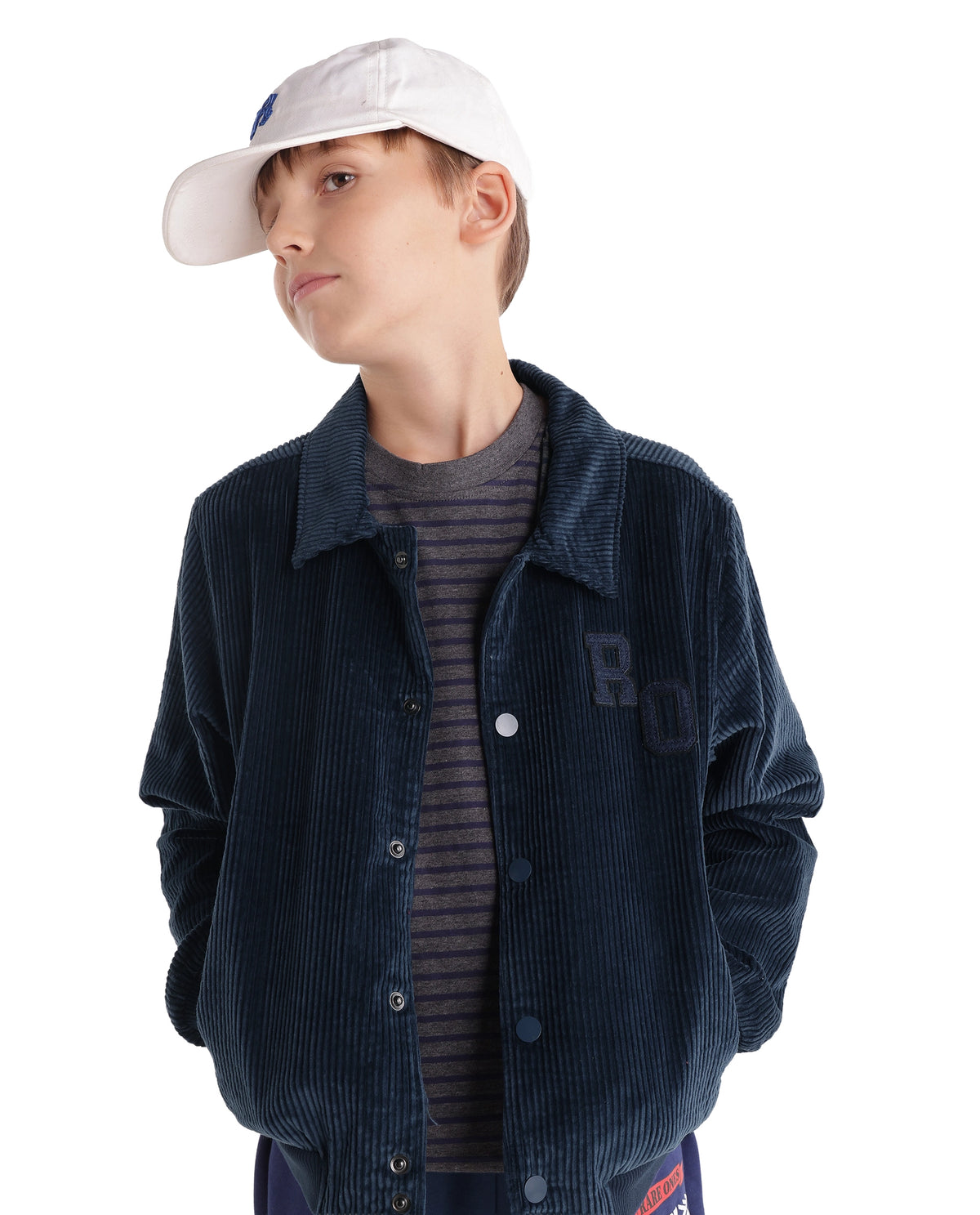 Rare Ones Kids Caro-S Primary Navy Cotton Spread Collar Plain Regular Shacket