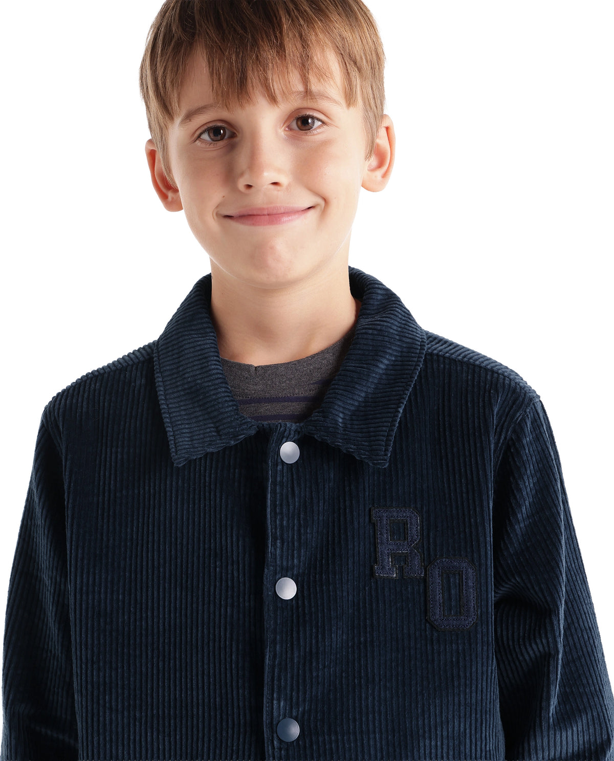 Rare Ones Kids Caro-S Primary Navy Cotton Spread Collar Plain Regular Shacket