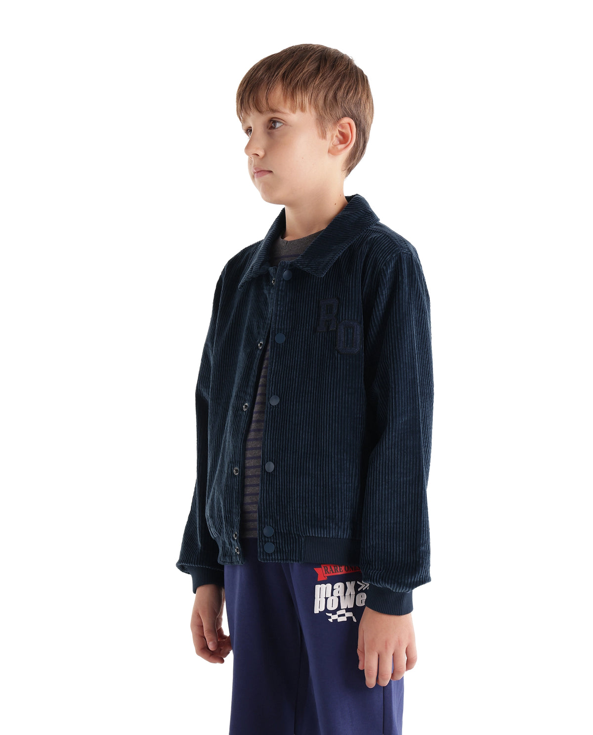 Rare Ones Kids Caro-S Primary Navy Cotton Spread Collar Plain Regular Shacket