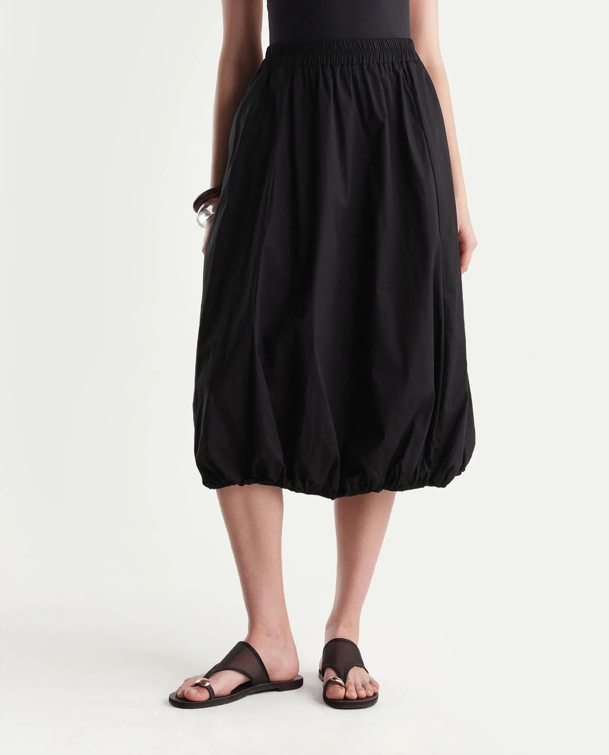 Rareism Women Onjara Primary Black Cotton Blend Plain Balloon Skirt