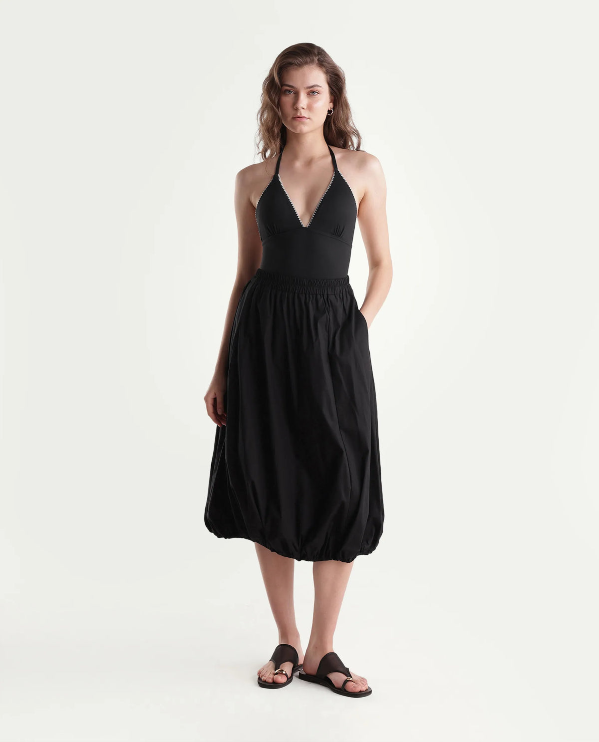 Rareism Women Onjara Primary Black Cotton Blend Plain Balloon Skirt