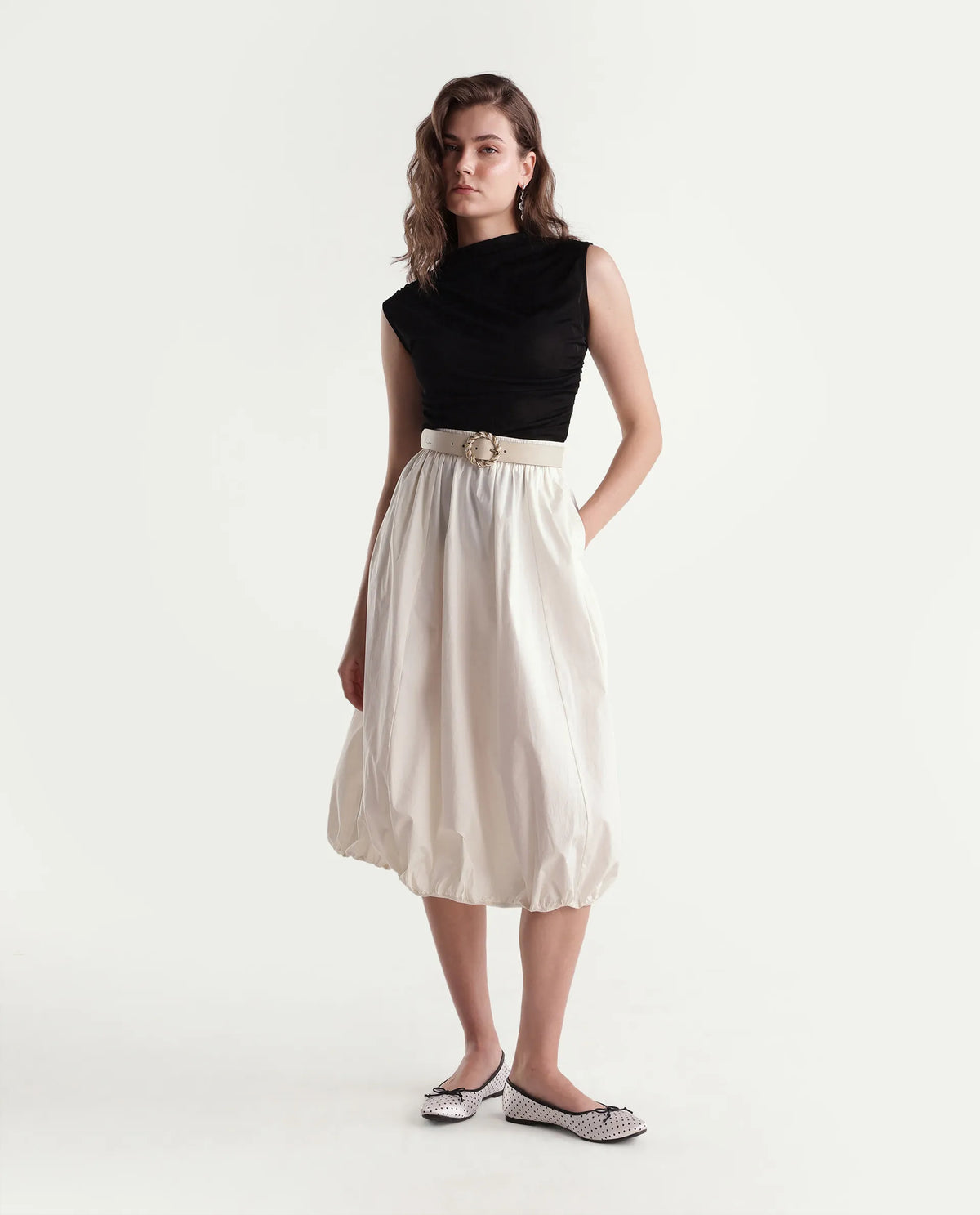 Rareism Women Onjara Primary Off White Cotton Blend Plain Balloon Skirt