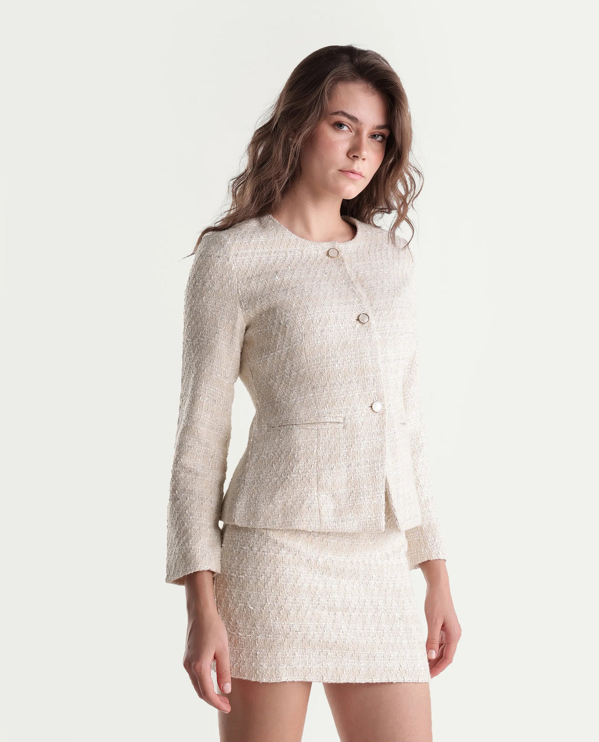 Rareism Women Onoat-J Primary Off White Polyester Blend Plain Regular Jacket