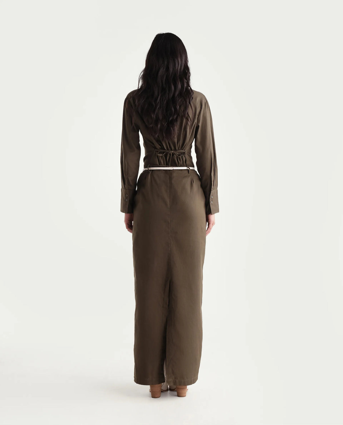 Rareism Women Onwop-B Primary Olive Cotton Plain Straight Skirt