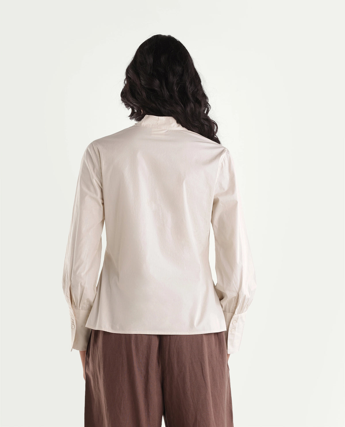 Rareism Women Onwynd Primary Beige Cotton Blend Stand Collar Plain Regular Shirt