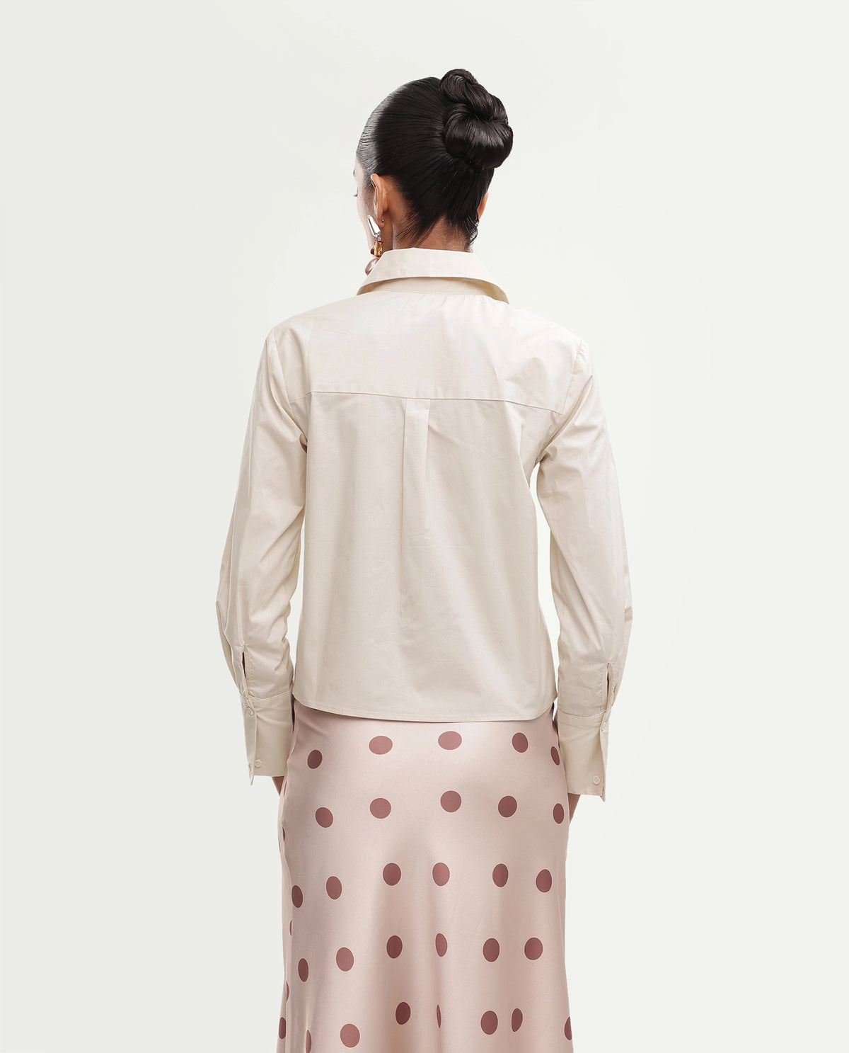 Rareism Women Onwrop Primary Beige Cotton Blend Spread Collar Plain Regular Shirt
