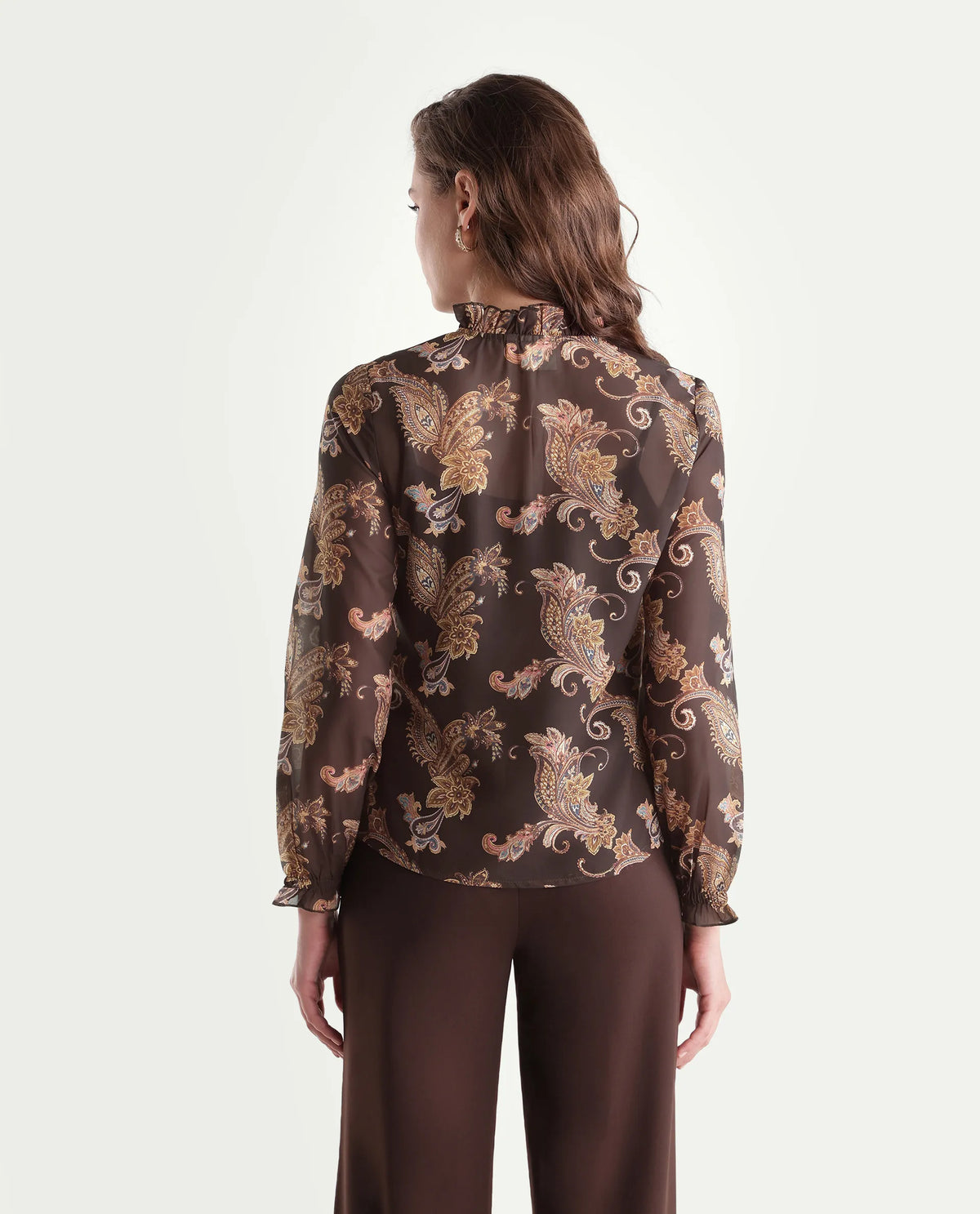 Rareism Womens Onfit Brown Polyester Regular Paisley Print Top