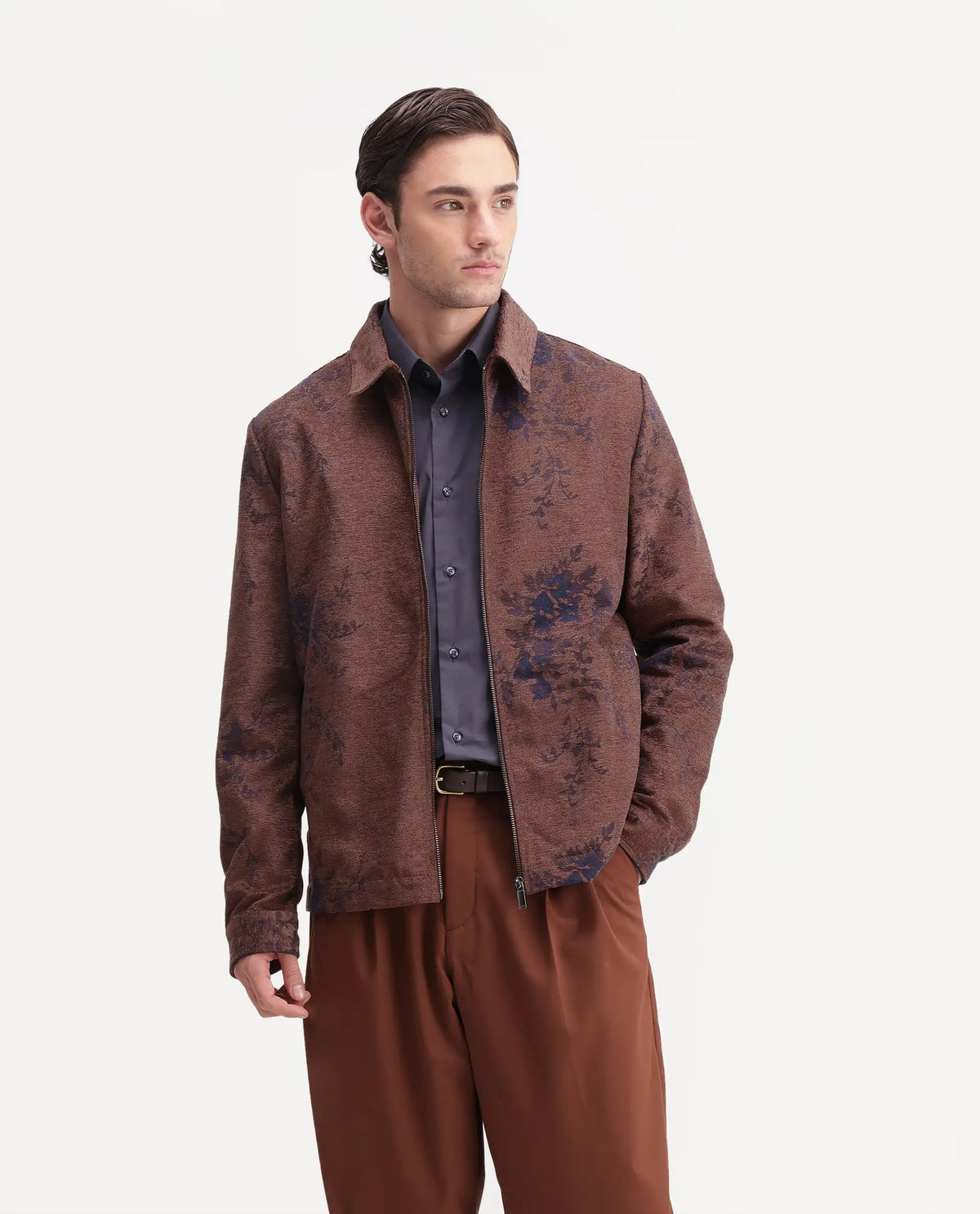 Rare Rabbit Mens Riva Dusky Red Cotton Blend Spread Collar Regular Plain Jacket