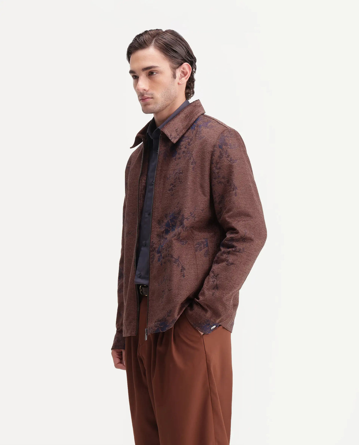 Rare Rabbit Mens Riva Dusky Red Cotton Blend Spread Collar Regular Plain Jacket
