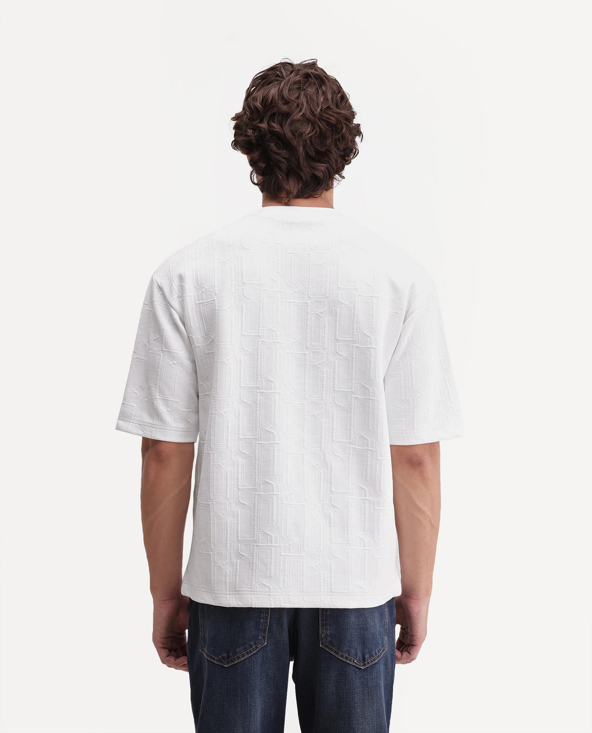 Rare Rabbit Mens Corin White Cotton Blend Crew Neck Regular Textured T-Shirt