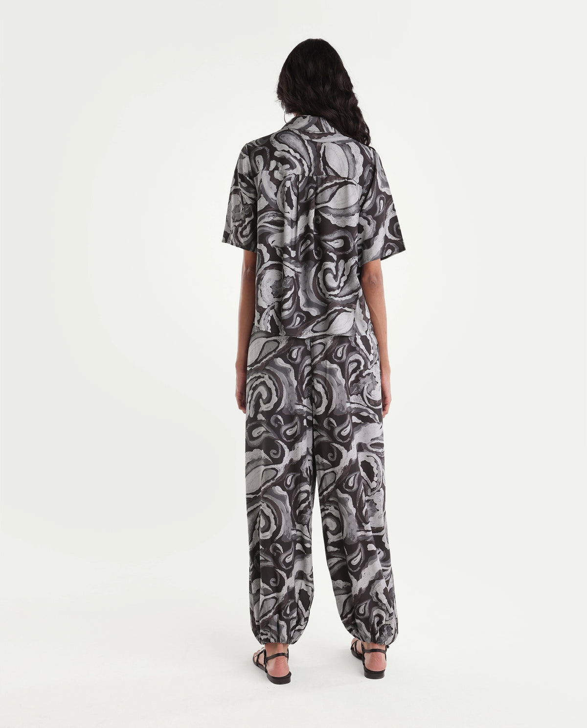 Rareism Womens Hammer Black Viscose Slouchy Abstract Print Trouser