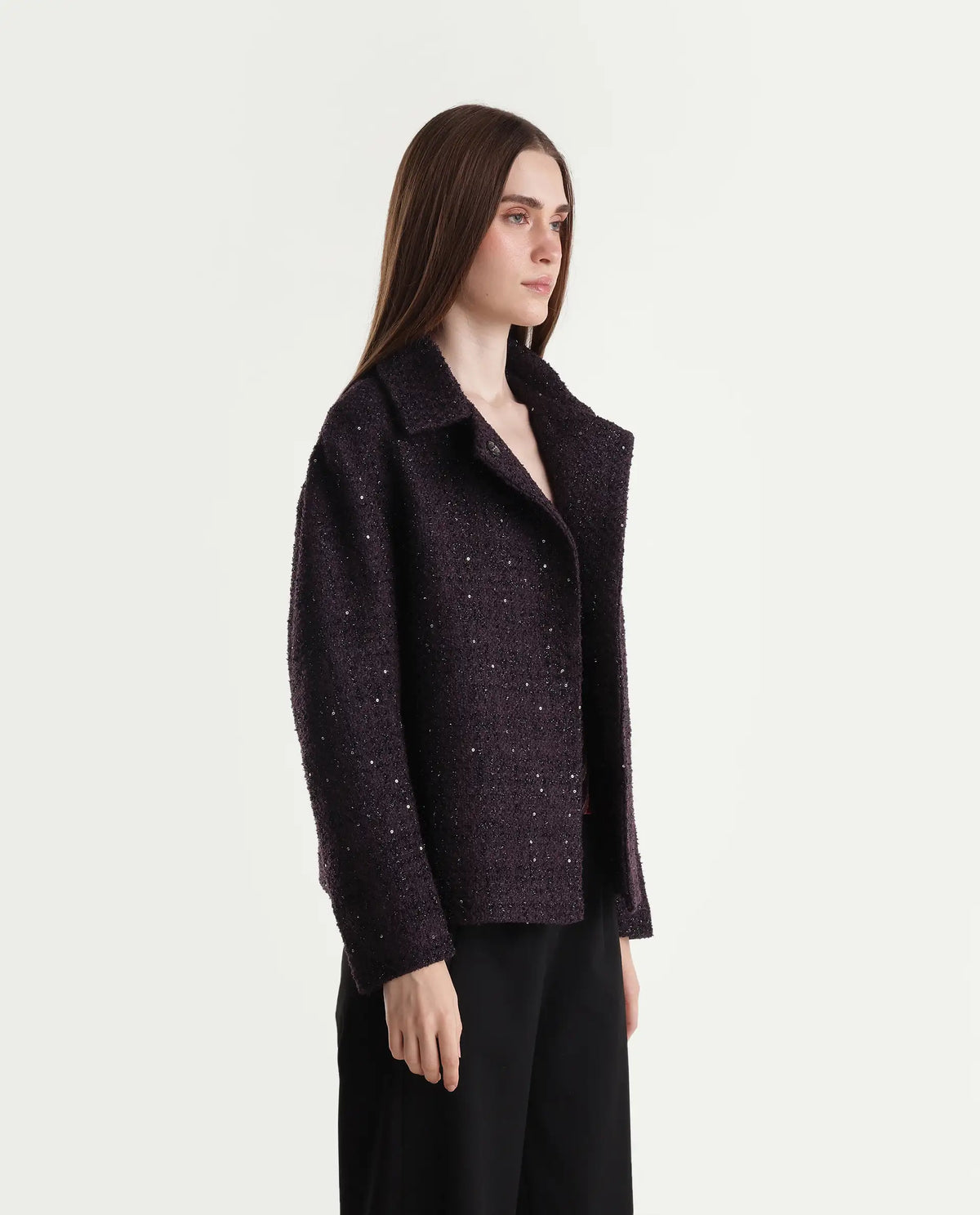 Rareism Womens Kinto Dark Purple Polyester Blend Spread Collar Regular Jacket