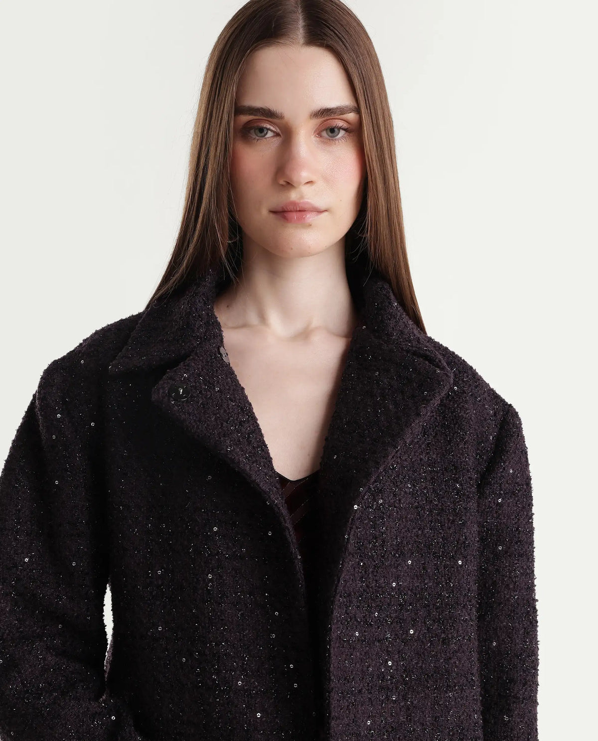 Rareism Womens Kinto Dark Purple Polyester Blend Spread Collar Regular Jacket