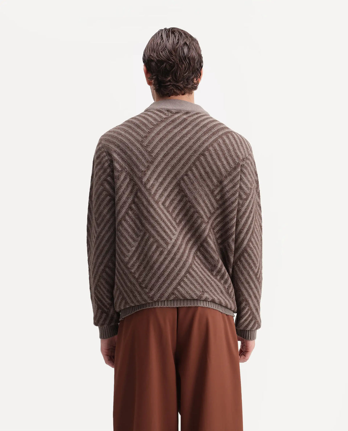 Rare Rabbit Mens Zirl Dusky Brown Acrylic Pull-On Regular Jacquard Sweater